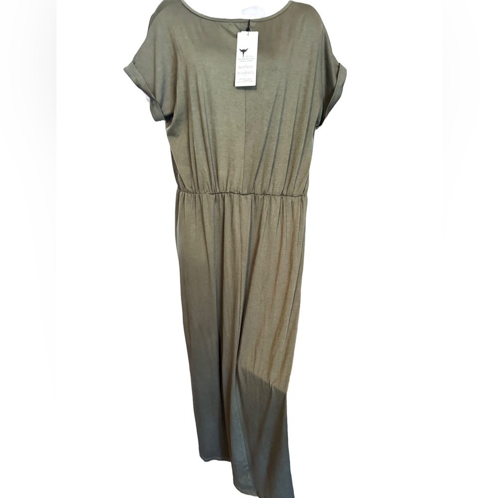 NWT Yidarton XL Olive Green Short Sleeve Floor Length Maxi Dress